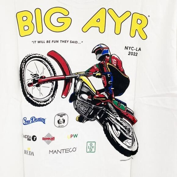 NWT AYR The Big AYR Mens White Graphic Tee Dirt Bike Cotton - Picture 5 of 9